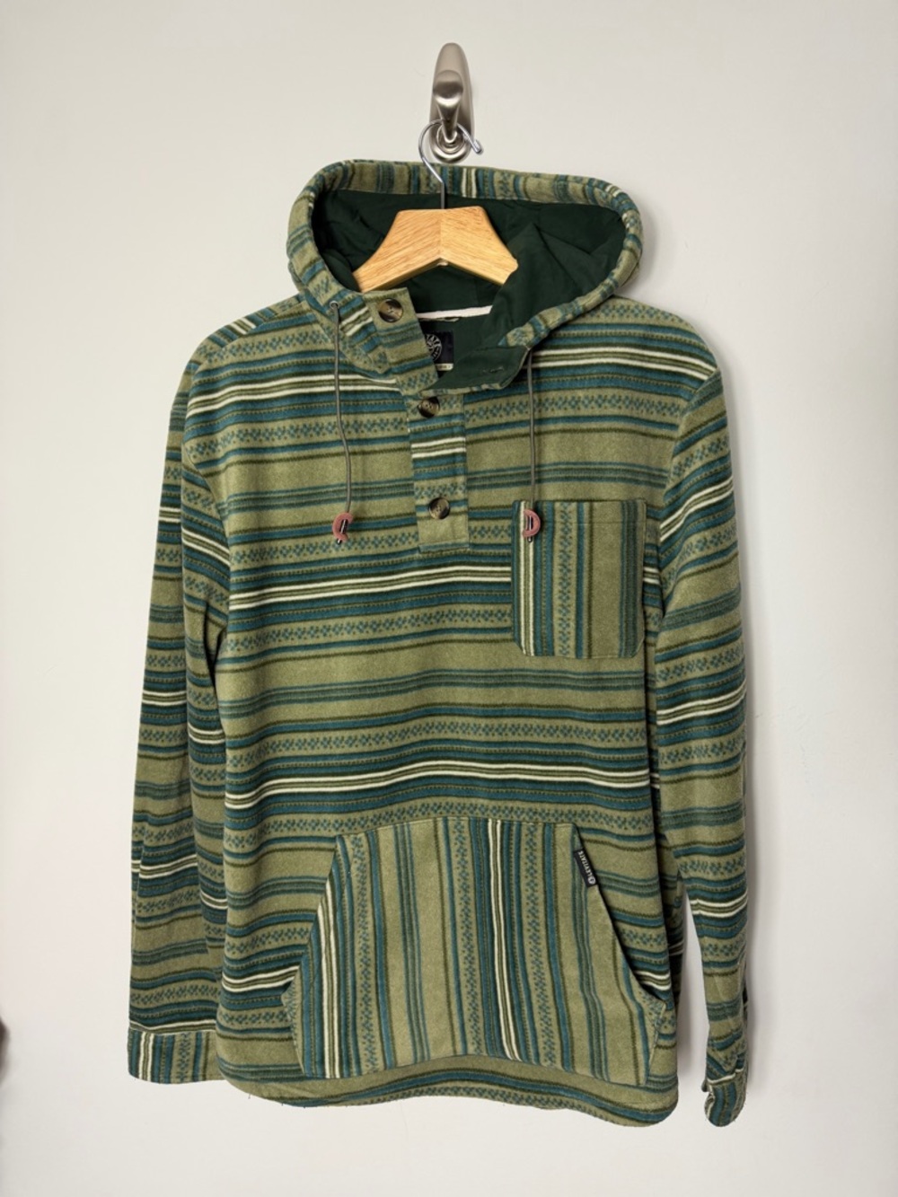 Levitate Men’s Baja Pullover Green Fleece Hoodie Patterned Size XL *A